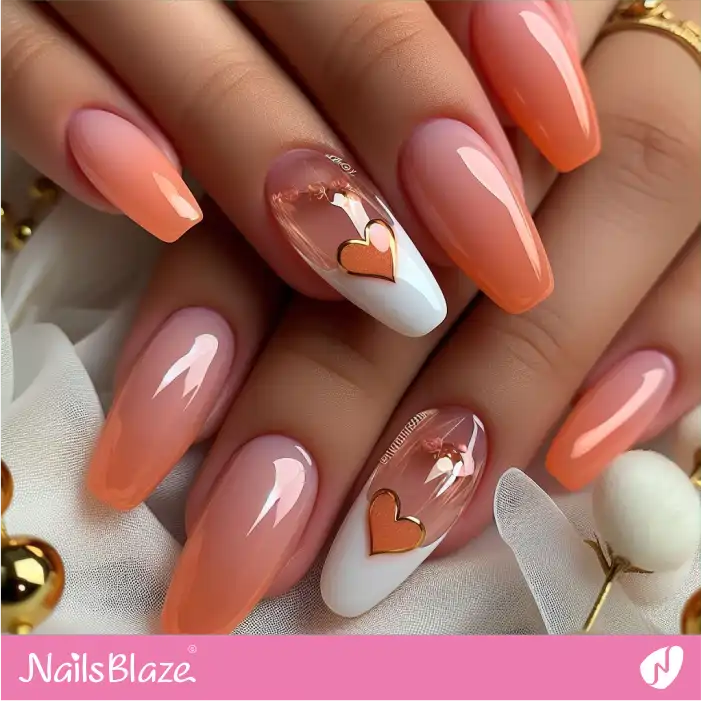 Glossy Peach Fuzz Nails with Heart Design | Color of the Year 2024 - NB1907